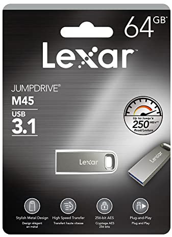 Lexar JumpDrive M45 64GB USB 3.1 Flash Drive (LJDM45-64GABSLNA) Silver