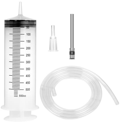 500ml Large Syringe with 27.6 Inch Tube and Blunt Needle, Sterile and Individual Sealed, Plastic Garden Syringe for Liquid, Paint, Epoxy Resin, Oil, Watering Plants, Refilling