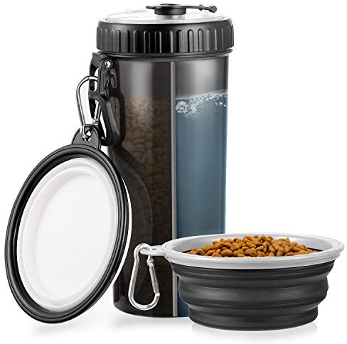 WOMGF Wasserflasche Hunde Unterwegs mit 2er Reisenäpfe Haustier Trinkflasch 2-in-1 Faltbare Hundenäpfe für Resie 800ML Schwarz
