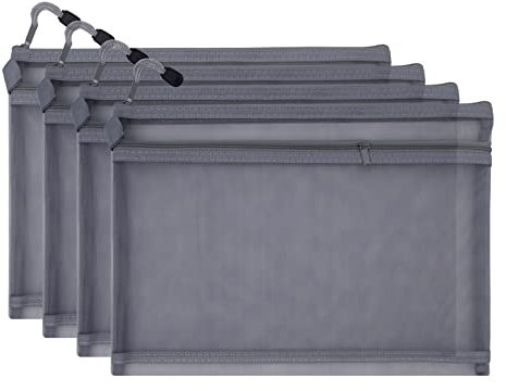 A6 Pencil Case Clear Mesh - 4 pcs Pencil Pouch Waterproof Travel Storage Pouch Wallet Folders for School Supplies Bills Stationery and Travel Accessories A6 Grey