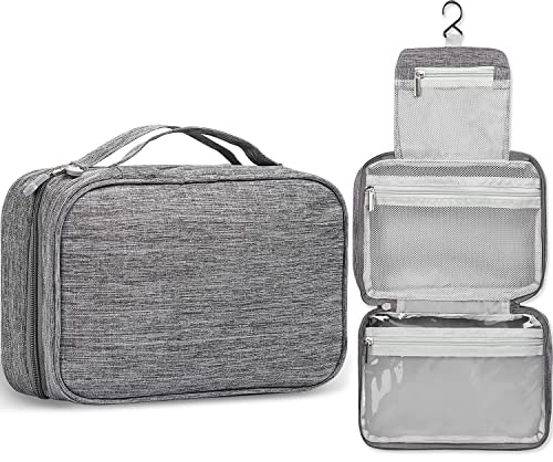 Etercycle Toiletry Bag for Women Men, Waterproof Hanging Toiletry Bags for Traveling, Portable Foldable Travel Wash bag with Hanging Hook, Shaving Bag for Bathroom Shower- Gray