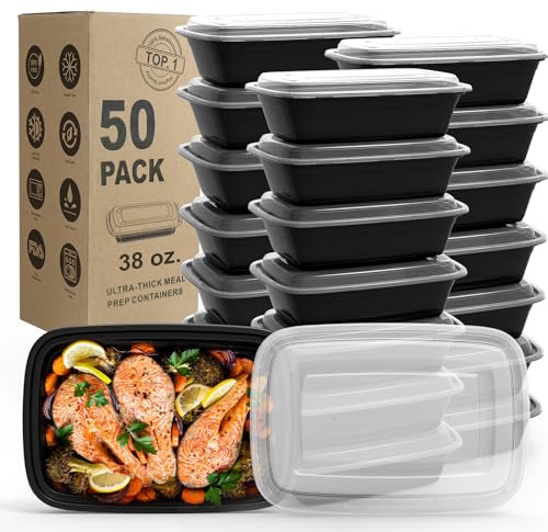 WGCC Meal Prep Containers, 50Pack [38OZ] Food Storage Containers With Lids, Reusable Food Prep Containers, To Go Containers With Lids, BPA-free, Stackable, Microwave/Dishwasher/Freezer Safe