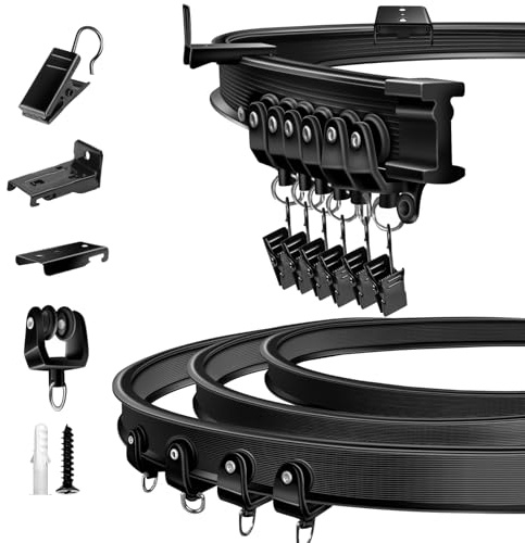TOKPLNU Ceiling Curtain Track, Flexible Bendable Curtain Track 10Ft Black Curved Curtain Rail Ceiling Wall Mount Curtain Sliding Track System Set for RV, Bay Window, Room Divider