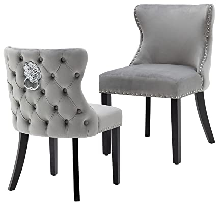 chairus Samt Esszimmerstühle 2er Set Küchenstühle Gepolstert für Wohnzimmer Armlos Polsterstuhl mit Holzbeinen (Grau-2)