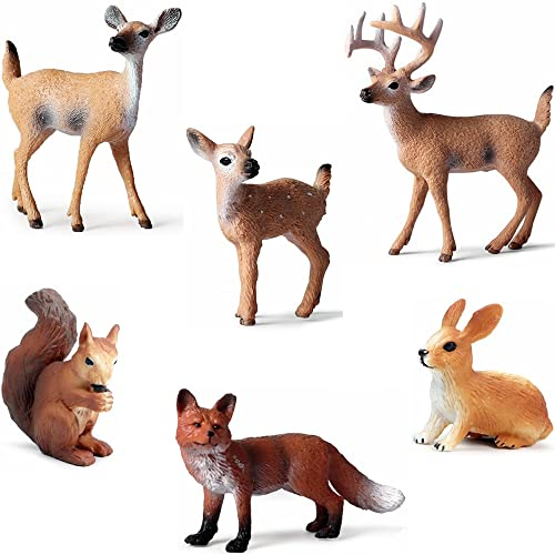 Yunchu Online Woodland Tiere Figuren Set - Mini Wald Tierfiguren Mit Hirsch Familie, Fuchs, Kaninchen, Eichhörnchen für Kuchen Topper und Party Deko