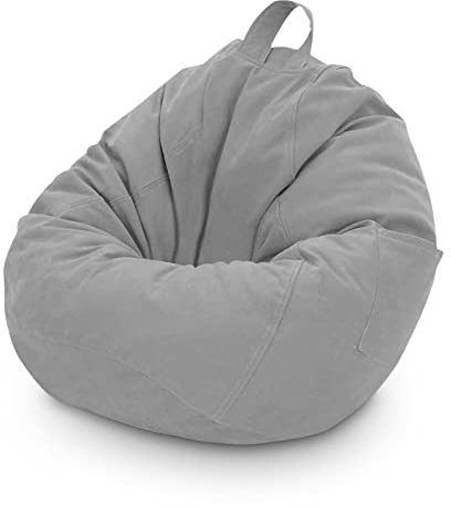 Trintion Bean Bag Chair Cover 90x110cm Storage Soft Toy No Filling Lazy Sofa Beanbag Stuffed Animal Chair Cover for Adult Kid Storage Stuffed Animal Soft Toy (Grey)