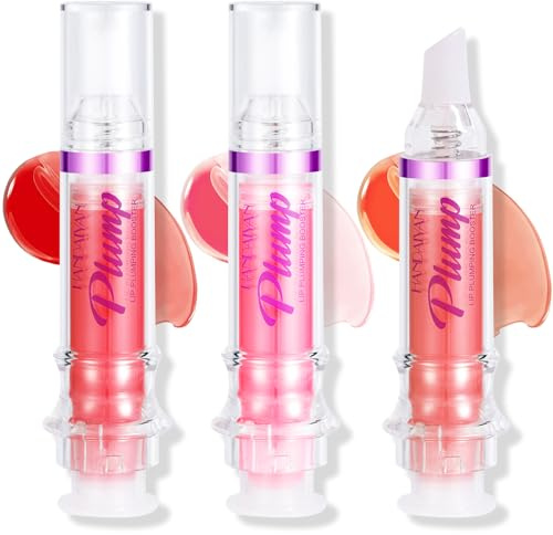 Erinde 3 Colors Lip Plumping Booster, Spicy Lip Plumper Gloss Lip Plumping Oil, Ultra-Hydrating & Nourishing Plump Lip Plumper, Glossy Finish Fuller Natural Lip Gloss for Women Girls