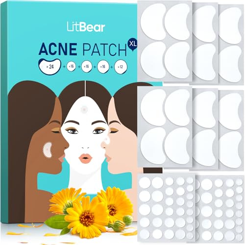 LitBear 84 Patches 5 Size Acne Patches Large, Hydrocolloid Pimple Patches for Large Breakouts, Zit and Blemish, Large Acne Patches for Face, Chin, Back and Body with Tea Tree Oil