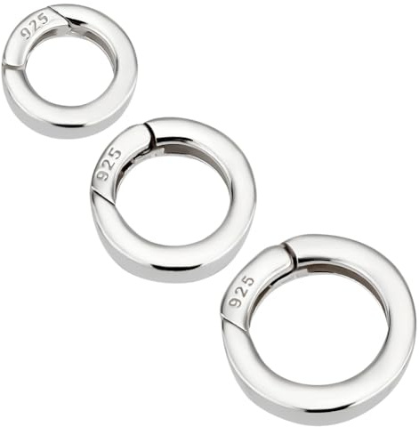 PH PandaHall 3 Misure Chiusura A Molla In Argento Sterling 925, Rotonda Anelli A Molla Chiusura A Scatto Rotonda In Metallo Chiusura A Molla Connettore per Creazione di Gioielli, Collane, Bracciali