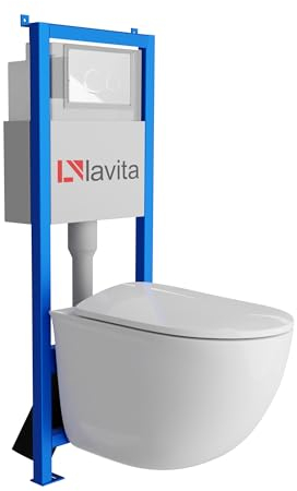 Lavita LAV 101 Élément mural pour WC 40 cm + évier mural suspendu sans bord + panneau de commande LAV 200.4.1 blanc | Kit complet | Réservoir de chasse encastré | WC complet