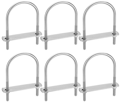 6 Piezas Pernos en U, M6 Pernos en U Cuadrados Inox con Tuercas Placa de Marco Arandelas Redondas, Sujetador de Pernos en Forma de U para Tubería (Redondeado 110x60mm)