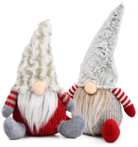 Volumoon 2 statuette di gnomo di Natale, fatti a mano, bambola senza viso, decorazione natalizia, regalo per famiglia, amici