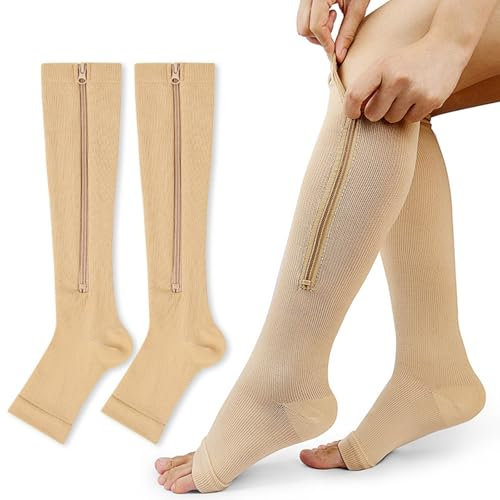 Doukesh Kompressionsstrümpfe Damen und Herren,Sport Kompressionssocken mit Reißverschluss,Stützstrümpfe,Thrombosestrümpfe,Compression Socks für Laufen,Radsport,Flug,Krampfadern,Ödeme,L/XL