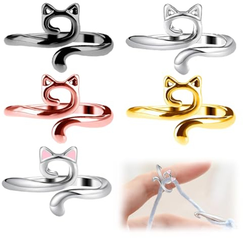 IKOPFLN 5 anillos de metal para ganchillo con guía de hilo abierta, anillos de ganchillo ajustables, dedal para tejer rápido, accesorios para ganchillo