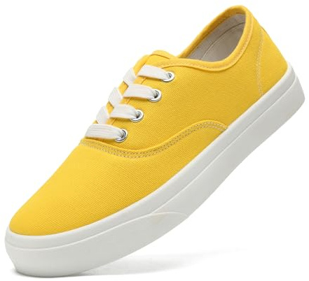sharllen Ladies Canvas Shoes Women Low Top Sneakers Unisex Classic Lace Up Trainers for Men Canvas Plimsolls Pumps Casual Tennis Shoes(Yellow 263)
