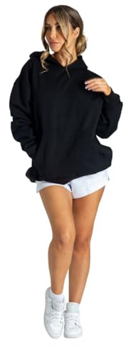 Ladies Oversized Hoodie hoodies for women uk Pullover Long Sleeve Sweatshirt Autumn Winter Sweat Top with Pockets Large Black