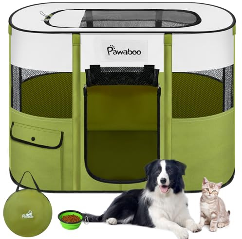 Pawaboo Portable Dog Playpen, 600D Oxford Pet Tent, Avocado Green