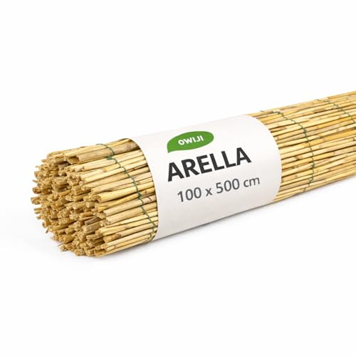 OWIJI Arella Bamboo Da Esterno Frangivista Per Recinzione 100 x 500 cm Giardino Arelle Bambu Naturale Coperture Decorazione Terrazzo Privacy Ombreggiante Diametro 4/6 mm Colore Filato Assortito