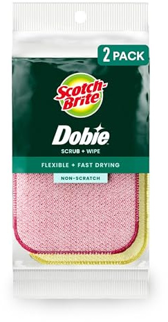 Scotch-Brite Dobie Scrub & Wipe Cloths, Sponge Cloths for Cleaning Kitchen, Bathroom, and Household, Dobie Scrub and Wipe Cloth Absorbs and Doesn't Scratch, 2 Cleaning Cloths