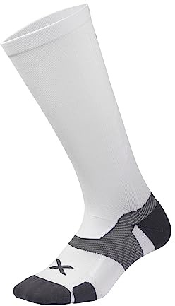 2XU Unisex Vectr Cushion Full Length Socks Compression Sock - White/Grey, L2
