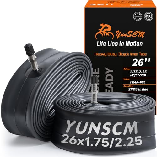 YunSCM 2PCS 26 Heavy Duty Bike Inner Tubes 26x1.75 26x1.95 26x2.10 26x2.125 26x2.25 45/57-559 Bicycle Tubes TR4A-40mm Valve Compatible with 26x1.75/1.95/2.0/2.10/2.125/2.25 Road MTB Bike Inner Tubes