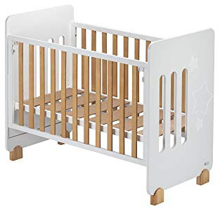 Interbaby Cuna Bebé Madera Star Nature | Cuna 120x60 con Lateral Abatible y 8 Posiciones de Somier | Madera Sostenible, Ruedas con Freno | Homologada Normativa Europea | Blanca