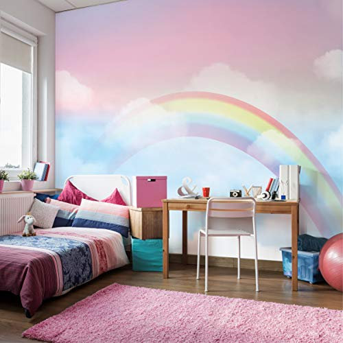 Wallepic Papier peint photo en non-tissé pour chambre d'enfant Motif ciel arc-en-ciel et nuages Format XXL 416 x 290 cm