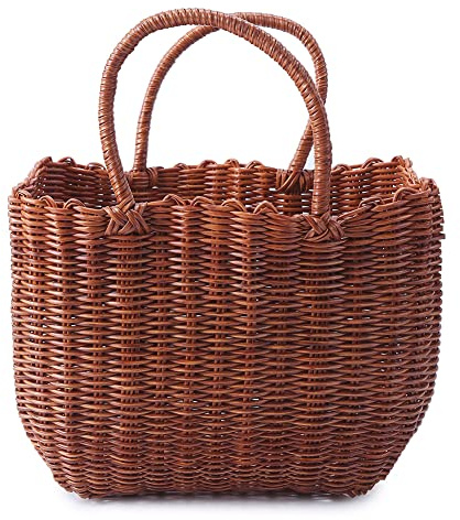ISAKEN Cesta Tejida con Asa, Bolso de Compras, Bolso de Mano para Mujer, Organizador de Almacenamiento Tejido, Bolso de Mimbre para Mercado, Picnic, Biaje, 30x13x21cm