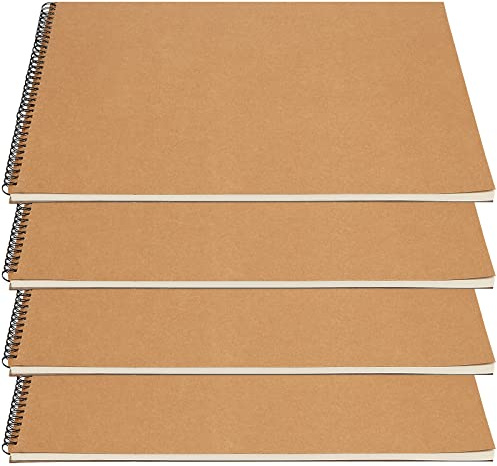 PINGEUI 4 st A3 spiralskissbok, 160 gsm tom kraftspiralbunden anteckningsbok, kraftomslag skissbok för porträtt, memo, anteckning, dagboksplan, mötesjournal, 60 sidor/30 ark