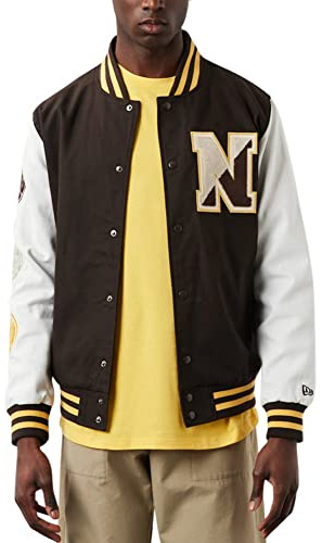 New Era Chaqueta universitaria universitaria - Parche Heritage, marrón, L