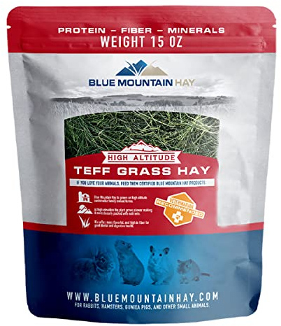 Blue Mountain Hay High-Altitude Teff Grass Hay Pet Food (15 oz), Fresh Pet Nutrition with Low NSC High Fiber for Digestive Health, Dental Support, Natural Foraging, Additive & Preservative-Free