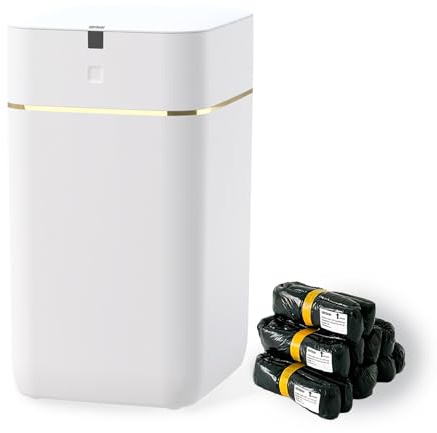 Airdeer Grehge tomatic Trash Can, 4 Gallon Self Sealing and Self-Changing Smart Trash Can, Motion Sensor, Touchless Garbage can with lid for Kitchen Bathroom Office, 6 Refill Bag Rings(Golden line)