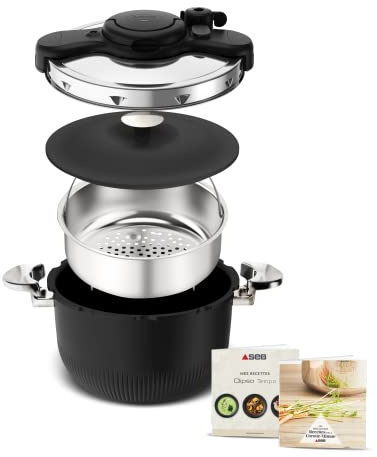 Seb Clipso, Cocotte-minute, Cocotte Fonte, Faitout, Cuisson saine lente ou express, Compatible four, Fabriquée en France, Service stylé, Résultats tendres, Ouverture d’une main, Tempo 3-en-1 P4810700