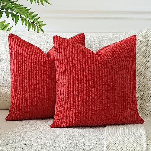 JOTOM 2er Set Cord Kissenbezüge Kissenhülle Dekorative Zierkissen Sofakissen Couchkissen Dekokissen Kissenbezug Deko Kissenhülle für Sofa Wohnzimmer 40x40cm Rot