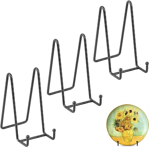 QHFlashbuy 3 Pezzi Espositore di Ferro,6 Porta Piatti da Esposizione,Cavalletti per Espositori,Supporto Cavalletto Espositore Porta Piatti per Foto,Cornici(Nero)