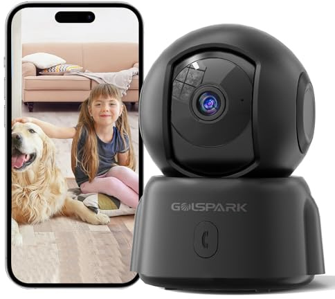 GOLSPARK Indoor Security Camera 2K Pet Camera 2.4GHz Dog Camera Black
