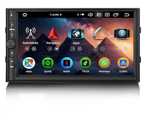 Erisin 7 Pulgadas 8-núcleo 4GB+64GB Universal Doble DIN Android 14 Radio Coche Bluetooth GPS Navegador Soporta CarPlay inalámbrico Android Auto WiFi 4G DSP Dab+ USB FM RDS TDT OBD2 Pantalla táctil