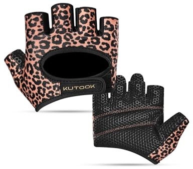 KUTOOK Guantes Gimnasio Hombre Mujer Ciclismo Gym Fitness Medias Palmas para Entrenamiento Transpirable Antideslizante Deporte Estampado de Leopardo XL