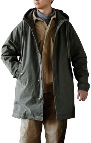 Dcincell Men's Hooded Parka M51 Military Field Jacket Fashion Fishtail Outwear Coat Windbreaker, Army Green, Medium