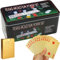 KRESI Poker - Poker - Poker Chips - Poker Set - Pokerkoffer - Goldene Pokerkarten - Pokerspiel - Pokerset - Pokerset - Poker Brettspiel - 3 Kartendecks 1 Gold