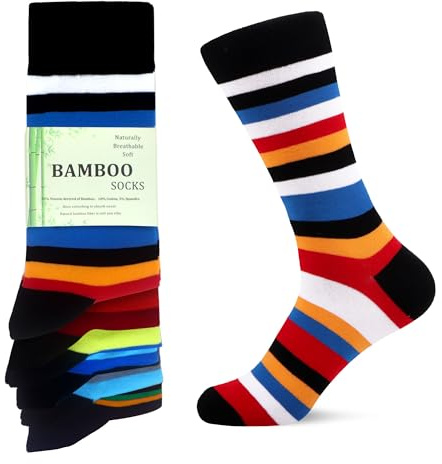 WeciBor Men's Bamboo Socks Breathable Soft Casual Socks, 6 Pack Multicolor Striped, Size 8-12