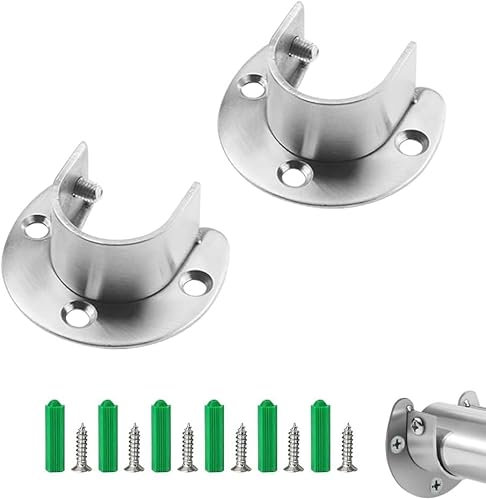 AZWOOD 2 soportes para tubo redondo, barra de ropa, barra de ropa, barra de dirección, armario, barra de cortina, soporte con tornillos para barra de armario (19 mm)