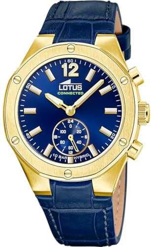 LOTUS Reloj Inteligente Mujer - Híbrido Connected de Cuero Azul Analógico - Cristal Mineral Resistente - Resistente al Agua 10 ATM - Control Música, Cuenta Pasos, Notifica y Rechaza Llamadas 18973/2