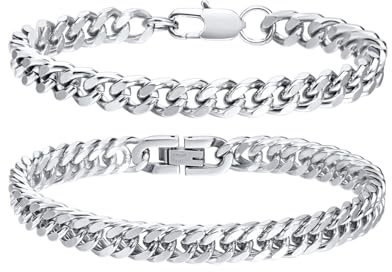 MYGLOAR 2 PCS Pulsera de Pareja de Acero Inoxidable de Plata, Cadena para él Novia Esposa Hermana Amante Unisex - Día de San Valentín Navidad Pascua