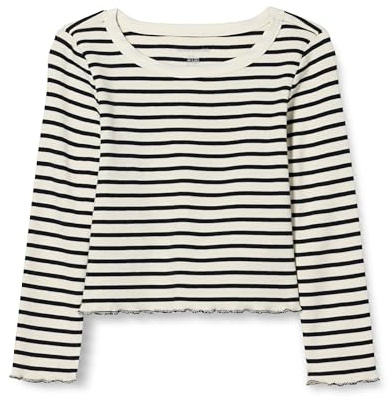 Amazon Essentials Camiseta Corta de canalé de Manga Larga para niñas pequeñas, Color Blanco y Negro, Rayas francesas, Talla 4T