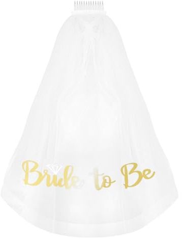 Bojueshaw Bride to Be Veil,Simple Tulle Headband,Short Veils with Comb,Hen Party Veils,Single Party Accessories for Bridal Shower, Bachelorette Party,Wedding(Gold)