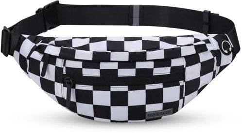 MAXTOP Large Bumbag Waist Fanny Pack Running Belt for Men Women Unisex Bum Bag with Headphone Jack and 4-Zipper Pockets Adjustable Belt for Travel Running Jogging Workout Hiking Gifts Checkered