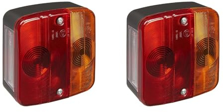 MULTIBROS Uppsättning av 2 bakljus 98 x 104 mm | 4 funktioner slutljus, stoppljus, blinkers och registreringsskyltbelysning | kan användas vänster och höger | E-testad inklusive glödlampor