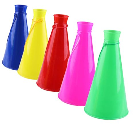 Beaupretty Set de 5 Bocinas de Plástico para Animación Deportiva, Generadores de Ruido para Partidos de Fútbol, Colores Amarillo Rojo Azul Verde y Rosa, Accesorios Portátiles para Fiestas