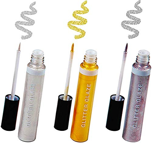 Chefmaster - Glitter Glaze Kit - Edible Glitter Paint - 3 Pack of 0.32 oz Tubes - Create Intricate Designs, Beautiful Glitter and Pearl Sheen, Pen-Sized Bottle With Brush Application - Made in the USA